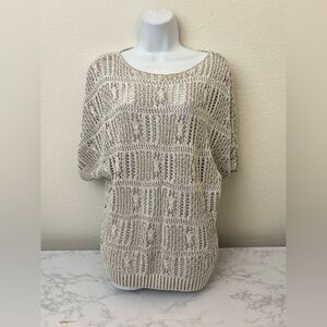 Jeanne Pierre Short Sleeve Knit Sweater Size S Cotton Beige Pullover Vintage